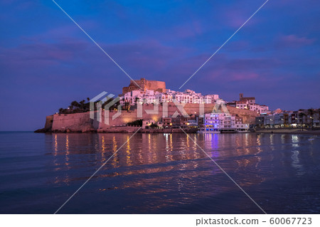 Peniscola skyline and castle beach sunset in Castellon of Spain Peniscola skyline and castle beach sunset in Castellon of Spain 60067723