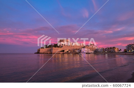 Peniscola skyline and castle beach sunset in Castellon of Spain Peniscola skyline and castle beach sunset in Castellon of Spain 60067724