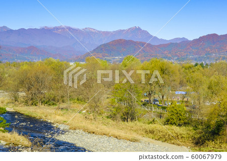 Tone river and Tanigawa mountain range in late autumn 60067979