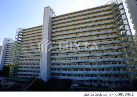 Condominium housing complex passage 15 stories, 1950s high-rise Tokyo Condominium housing complex passage 15 stories, 1950s high-rise Tokyo 60068461