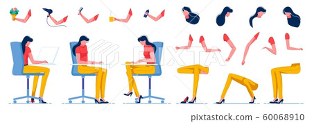 Sitting Female Office Worker Creation Kit Flat. 60068910