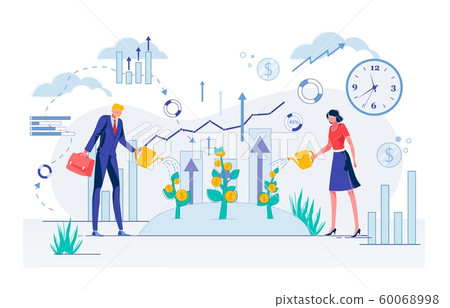 Couple Businesspeople in Watering Money Trees. Couple Businesspeople in Watering Money Trees. 60068998