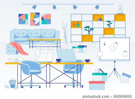 Messy and Dirt Workplace Flat Office Interior Messy and Dirt Workplace Flat Office Interior 60069000