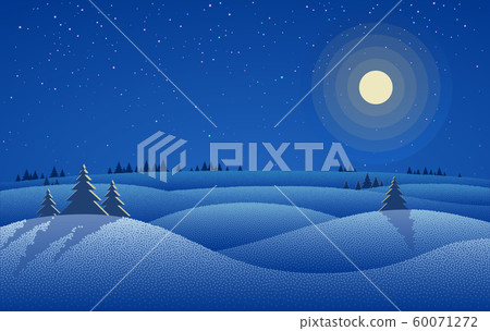 Winter night landscape with snow drifts, trees... - Stock Illustration ...