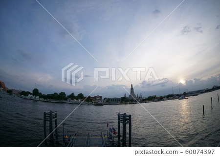 Chao Phraya River and Wat Arun in Bangkok, Thailand 60074397
