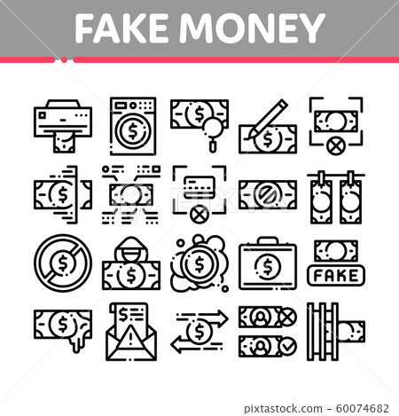 Fake Money Collection Elements Icons Set Vector 60074682