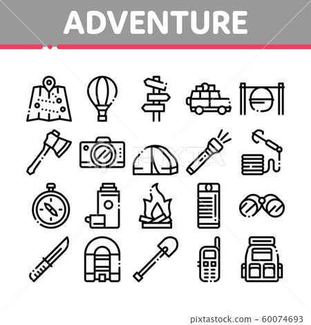 Adventure Collection Elements Icons Set Vector 60074693