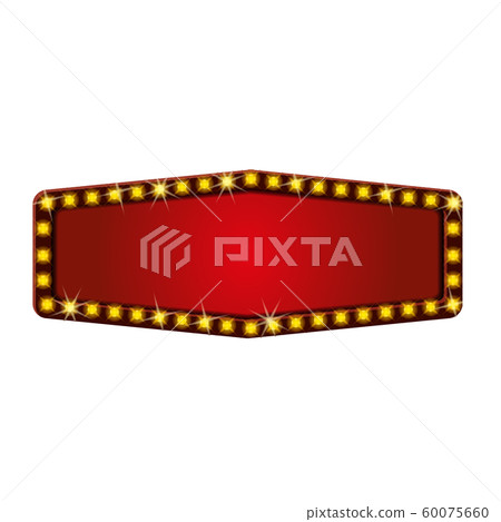 Red retro frame with glowing lamps template. Vintage billboard, bright signboard, light banner. Vector isolated advertising, promotions Red retro frame with glowing lamps template. Vintage billboard, bright signboard, light banner. Vector isolated advertising, promotions 60075660