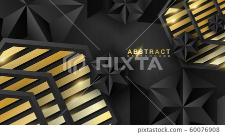 Abstract geometric background. 3D vector illustration. Triangle or black pyramid shape. hexagon with a golden stripe pattern. Abstract geometric background. 3D vector illustration. Triangle or black pyramid shape. hexagon with a golden stripe pattern. 60076908