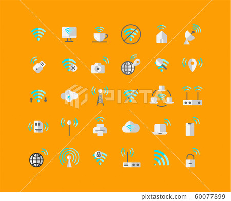 Wireless Network flat icon set. Vector and Wireless Network flat icon set. Vector and 60077899