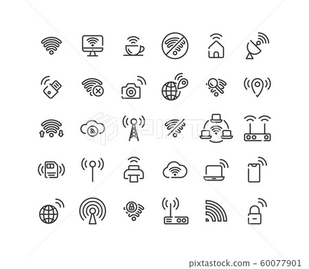 Wireless Network outline icon set. Vector and 60077901