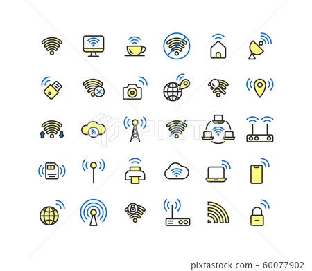 Wireless Network filled outline icon set. Vector 60077902