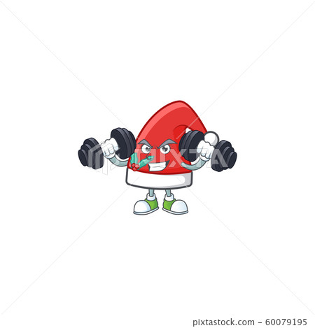 Fitness exercise santa claus hat cartoon character holding barbells 60079195