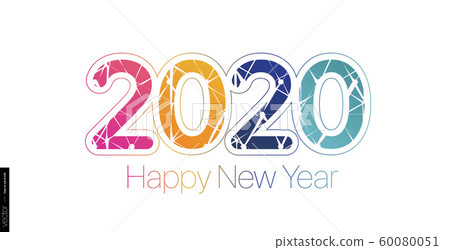 2020 Happy New Year. Minimalist colored text on a white background. Minimalistic template. 60080051