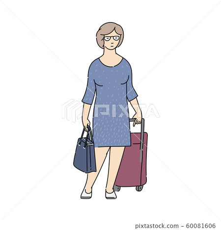Woman with luggage waiting for transport, sketch vector illustration isolated. 60081606