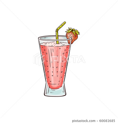 Sweet strawberry milkshake drawing isolated on white background 60081685