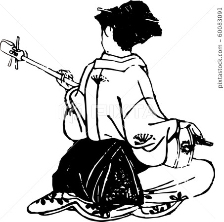 Rear view of a woman playing the shamisen Rear view of a woman playing the shamisen 60083091