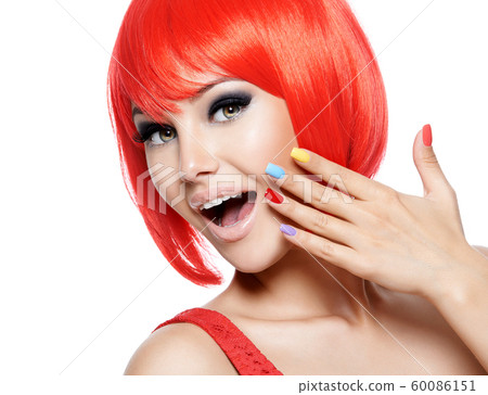 Close-up face of a fun expressive  girl with 60086151