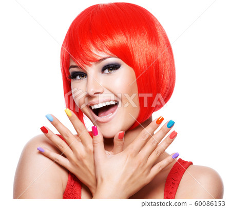 Close-up face of a fun expressive  girl with 60086153