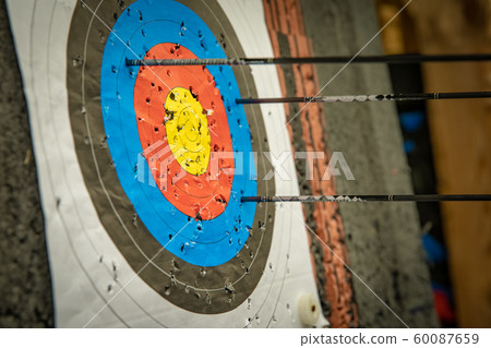 target and darts at the archery competition in the sports hall 60087659