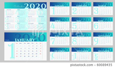 New 2020 desk calendar in blue, mint and white. New 2020 desk calendar in blue, mint and white. 60089435
