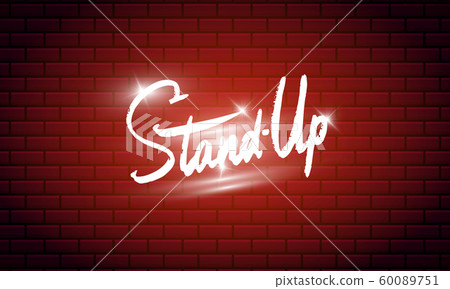 Lettering Stand Up. Calligraphic text comedy show. Engraved hand drawn in old vintage sketch for 60089751