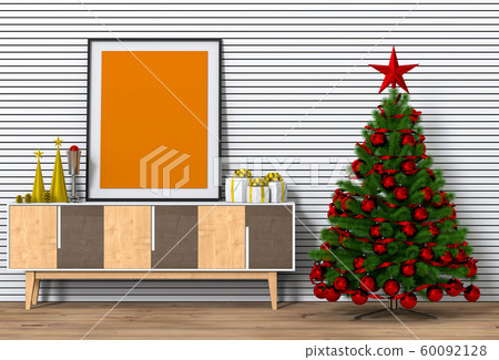 mock up poster frame Christmas interior living room. 3d rendering mock up poster frame Christmas interior living room. 3d rendering 60092128