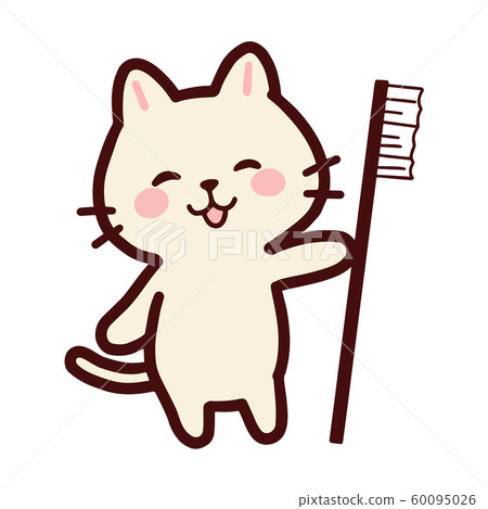 A cat with a smile and a toothbrush A cat with a smile and a toothbrush 60095026