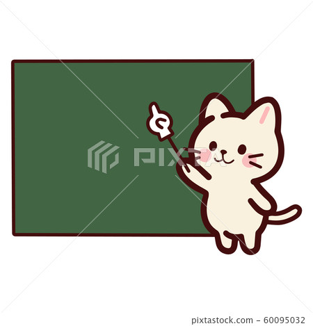 A cat character pointing at the blackboard with a pointing stick A cat character pointing at the blackboard with a pointing stick 60095032
