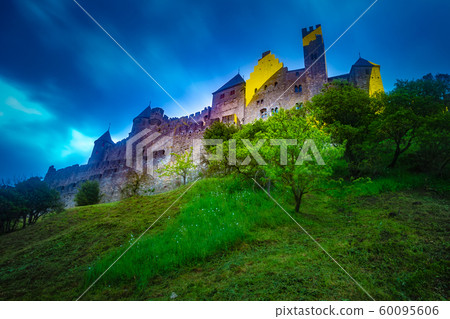 Night view over illuminated fortification of 60095606