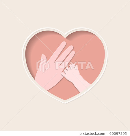 Hand of baby holding mother finger in heart shaped Hand of baby holding mother finger in heart shaped 60097295