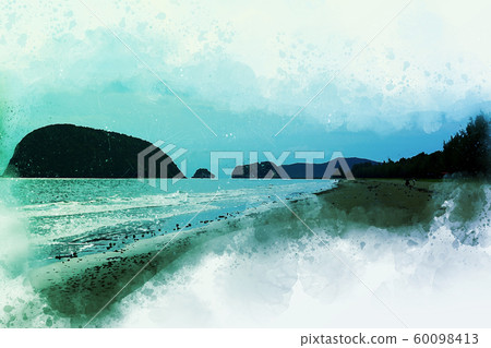Abstract colorful soft wave water sea watercolor illustration painting background. 60098413