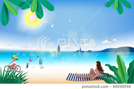 Summer beach girl on vacation and freedom concept Summer beach girl on vacation and freedom concept 60098946