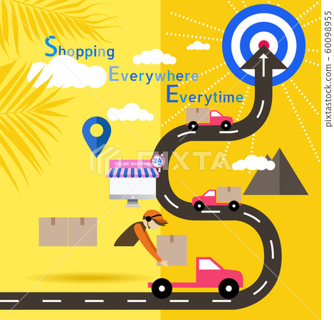 Flat style mobile online store e-commerce icons. infographics background business concept. Online shopping. Vector illustration delivery service Flat style mobile online store e-commerce icons. infographics background business concept. Online shopping. Vector illustration delivery service 60098955