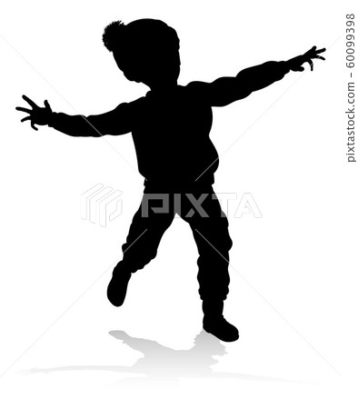 Silhouette Child Kid In Christmas Winter Clothing Silhouette Child Kid In Christmas Winter Clothing 60099398