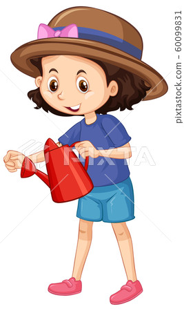 One happy girl with red watering can One happy girl with red watering can 60099831