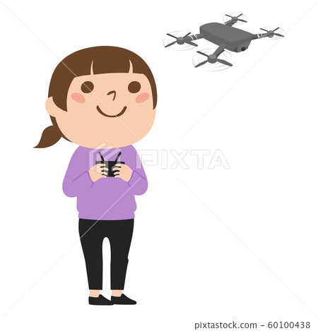 駕駛寄生蟲的婦女的例證。無人機在空中盤旋。 60100438