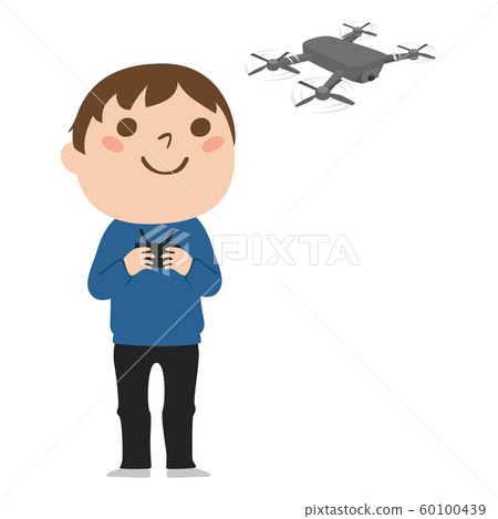 駕駛寄生蟲的一個人的例證。無人機在空中盤旋。 駕駛寄生蟲的一個人的例證。無人機在空中盤旋。 60100439