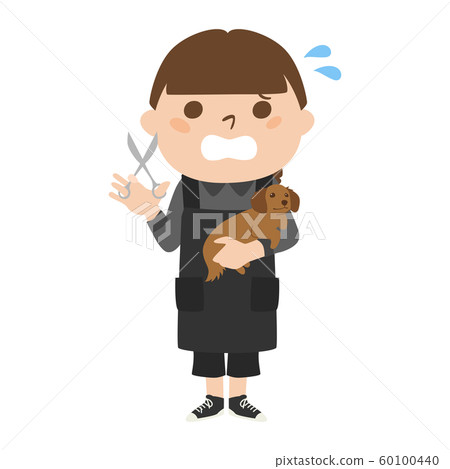 Illustration of female trimmer by occupation. A woman who sweats and panics. Illustration of female trimmer by occupation. A woman who sweats and panics. 60100440