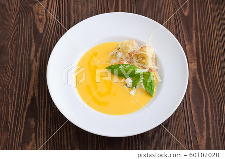 Top view of cheese soup with blue cheese and Top view of cheese soup with blue cheese and 60102020