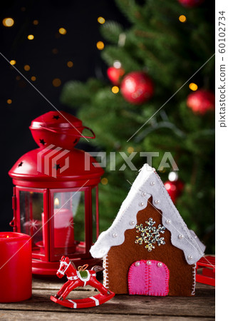 Christmas composition with decorative house Christmas composition with decorative house 60102734