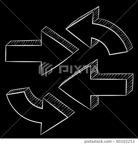 White arrows. Hollow hand drawn vector illustration 60103253