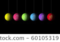 Set of the Christmas and New Year multicolored Balls with a golden snowflake and text 2020 on black background. Merry Christmas and a Happy New Year 60105319