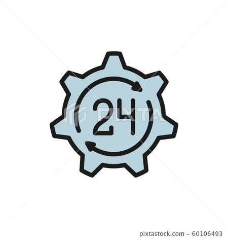 24 hours technical service, support time flat color icon. 24 hours technical service, support time flat color icon. 60106493