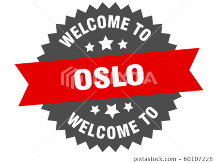 Oslo sign. welcome to Oslo red sticker 60107228