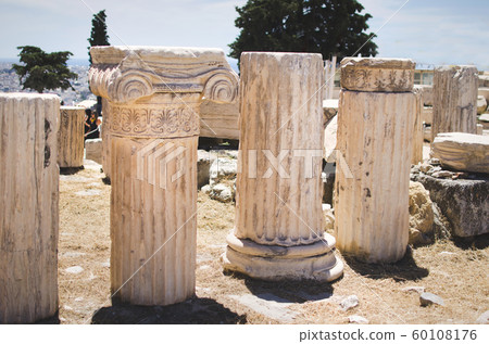 Part of a column in ancient Acropolis, Greece 60108176