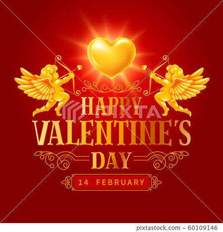 Valentines Day Greeting Card With Cupids And Heart Valentines Day Greeting Card With Cupids And Heart 60109146