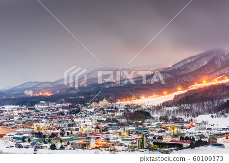 Furano, Hokkaido, Japan town skyline in winter Furano, Hokkaido, Japan town skyline in winter 60109373