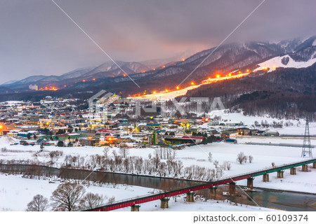Furano, Hokkaido, Japan town skyline in winter Furano, Hokkaido, Japan town skyline in winter 60109374