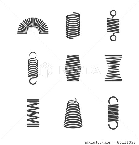 Metal flexible spiral. Suspension steel wire coils vector icon collection Metal flexible spiral. Suspension steel wire coils vector icon collection 60111053